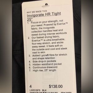 BRAND NEW Invigorate HR tight 25” Lululemon Leggings
